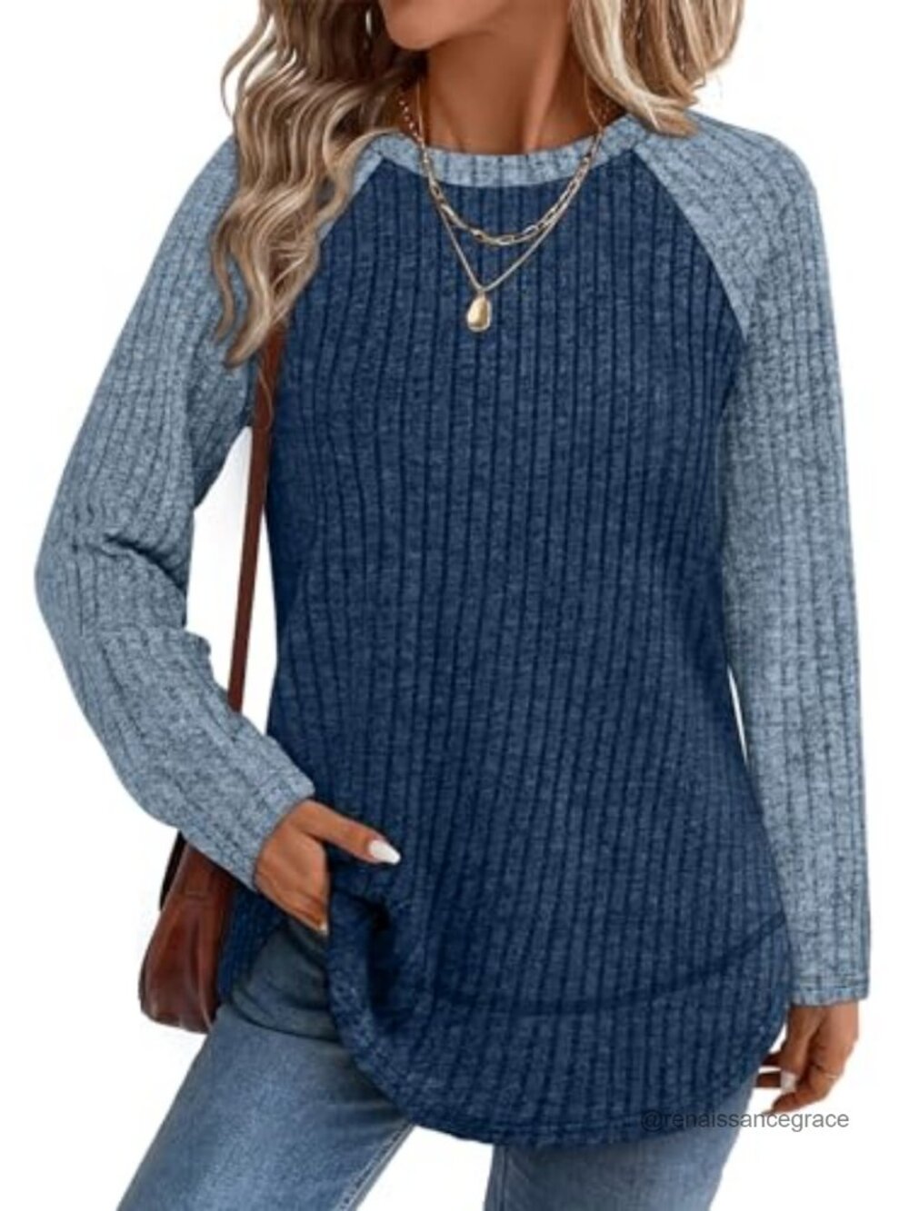 Womens Lightweight Long Sleeve Tunic Top Ribbed High Low Hem Fall Sweater